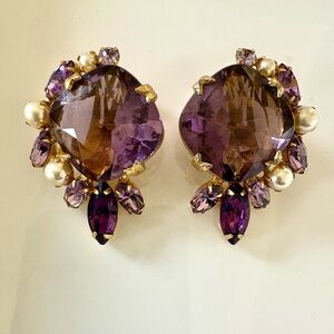 HOBE vintage clip amethyst crystal with pearls